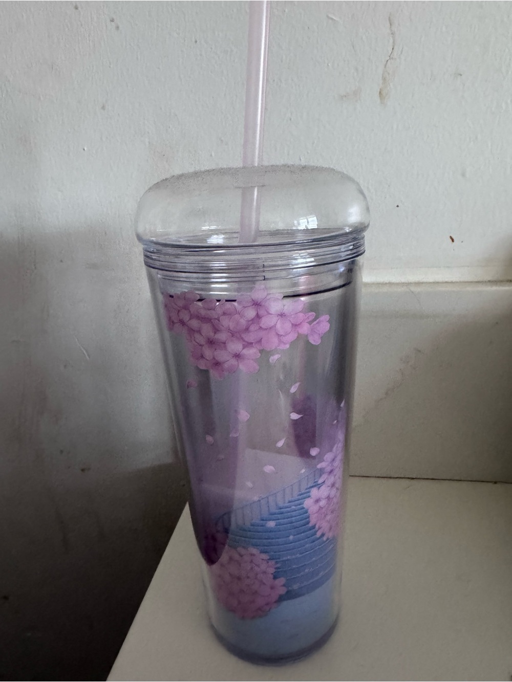 Starbucks Pink Cherry Blossom Double-Wall Travel Tumbler with Straw